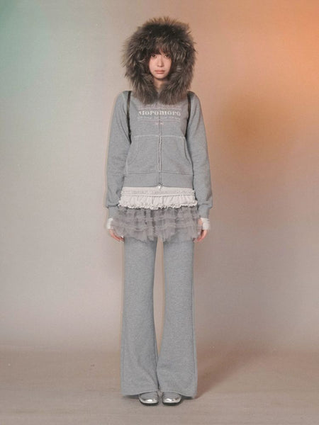 [Moromoro2] Fur Collar Hoodie & Flare Sweatpants  Set
