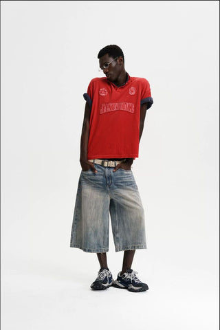 [MASONPRINCE] Washed Slub Denim Cropped Wide Pants