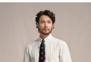 [CULTUM] 1930s Long Point Collar Striped Shirt