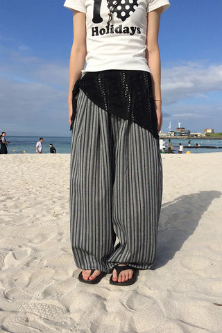 Linen striped balloon pants
