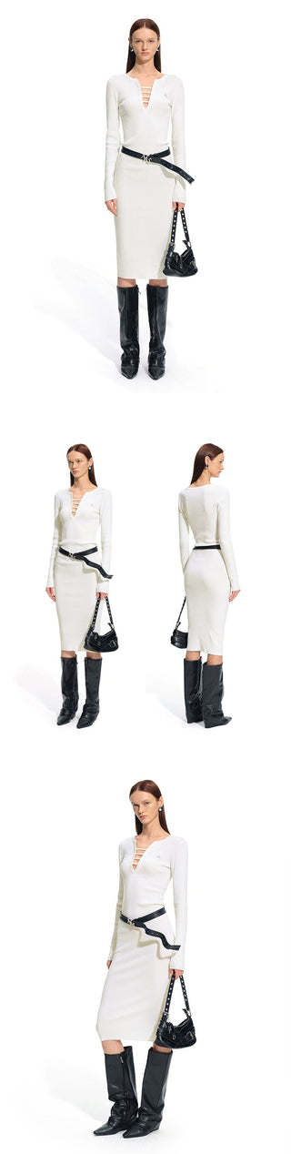 [NOTAWEAR] Deep V-Neck Long Sleeve Dress