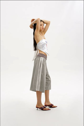 [MASONPRINCE] Side Stripe Wide Leg Bermuda Shorts