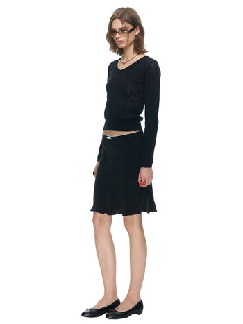 [NECY] Black Satin Fishtail Midi Skirt