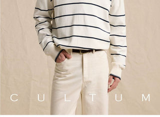 [CULTUM] Half-Zip Striped Cotton Knit Sweater