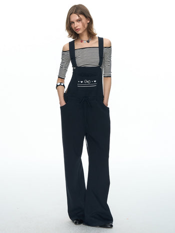 [NECY] Graphic Heart Ribbon Overalls