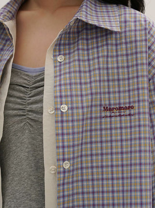 [Moromoro2] Layered Lace Hem Plaid Embroidered  Shirt