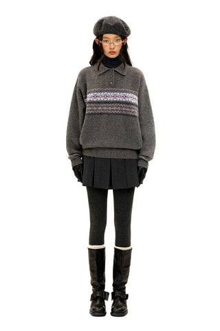 [Moromoro2] Pearl Snowflake Fair Isle Knit  Sweater