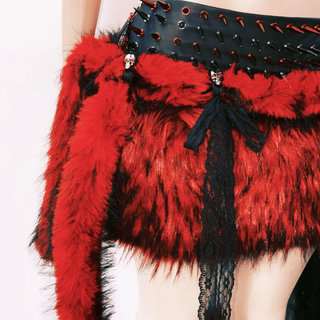 Fluffy rivet applique A line belt mini skirt