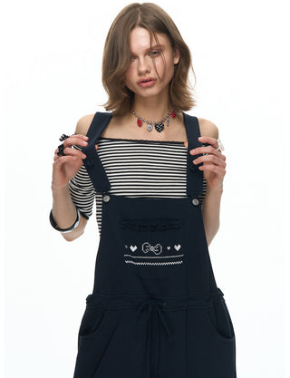 [NECY] Graphic Heart Ribbon Overalls