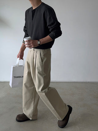 Getty Herringbone Double-Pleat Half-Band Pants