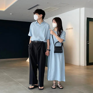 ex linen strap short-sleeved dress