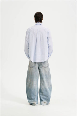 [MASONPRINCE] Washed Mid-Rise Tapered Wide Denim Pants