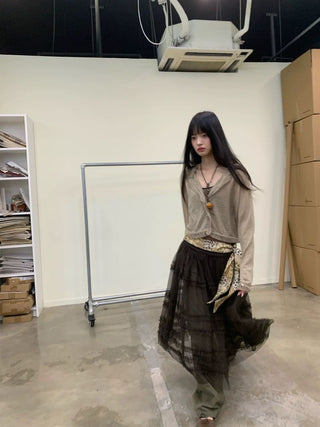 [NeverSeez] Pleated Layered Mesh Cami Dress