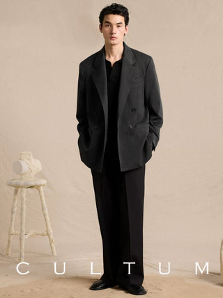 [CULTUM] Wool Blend Double Breasted Relaxed Blazer