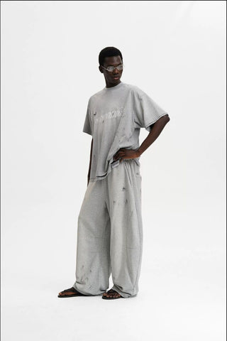 [MASONPRINCE] Paint Print Curved Wide Sweatpants