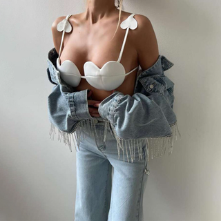 Sweetheart pattern self tie cami top