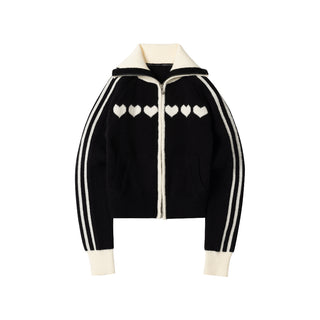 [NECY] Sweet Heart Jacquard Zip Cardigan