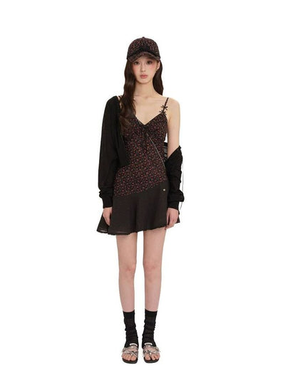[Moromoro2] Floral Mesh Cami Dress with Bow  Detail