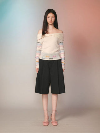 [Moromoro2] Striped Bow Knit Sweater