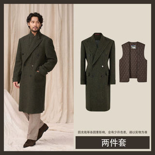 [CULTUM] Heavyweight Wool Herringbone Polo Coat