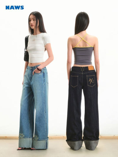 [NOTAWEAR] Beaded Fold Over Denim