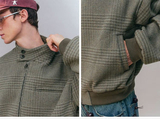 [Monterest] Wool Blend Stand Collar Harrington Jacket