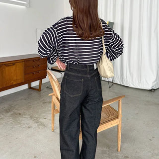 Straight-leg deep denim pants