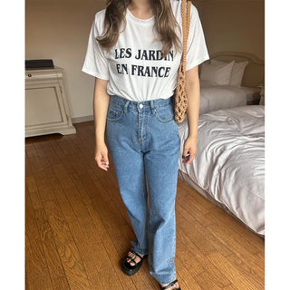 Heart-patterned denim pants