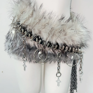 Fluffy metal chain tube mini skirt set