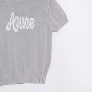 Lettering Short-Sleeve Knit Sweater