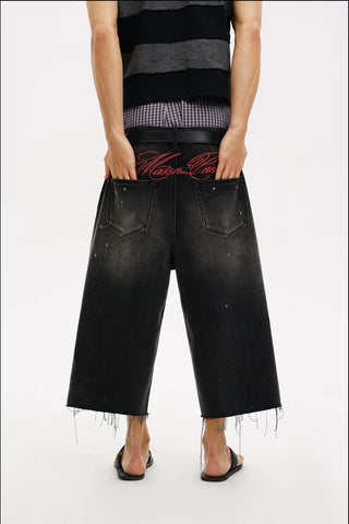 [MASONPRINCE] Studded Script Embroidery Wide Jeans