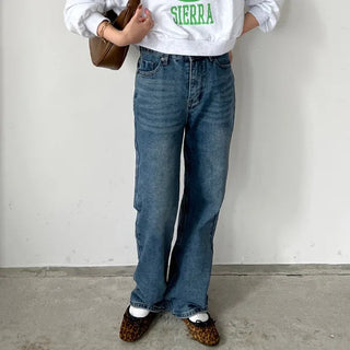 Brushed wide denim pants