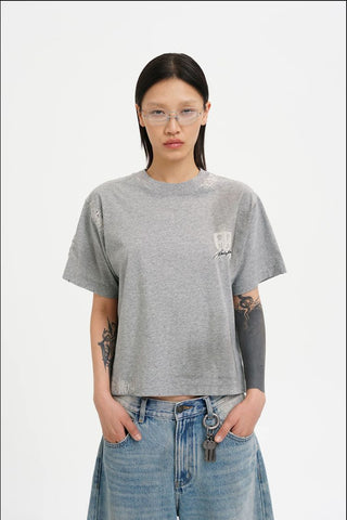 [MASONPRINCE] Distressed Patch Badge Cotton Top
