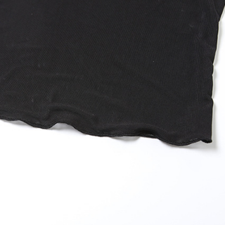 Hollow out mesh crewneck ruffle solid cut out top