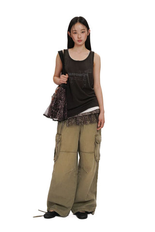 [Moromoro2] Gradient Washed Wide Leg Cargo  Pants