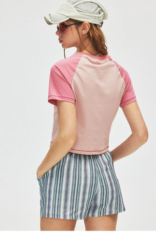 [Monterest] Raglan Sleeve Color Block Slim Fit Tee