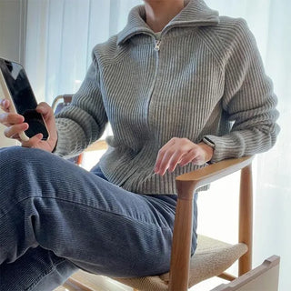 High-neck zip-up cardigan