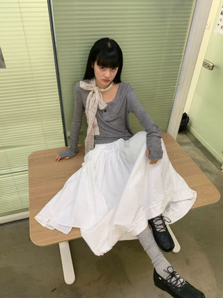 [NEVERSEEZ] Asymmetric Pocket A-Line Pleated Skirt