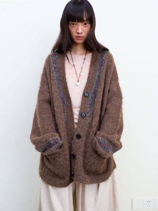 [NeverSeez] Two-Tone Jacquard Knit Cardigan