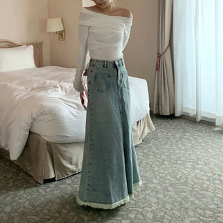 Shirred Asymmetrical Off-Shoulder Long T-Shirt