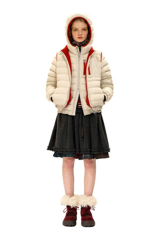 [Moromoro2] Lace Trim Hooded Down Jacket /  Vest