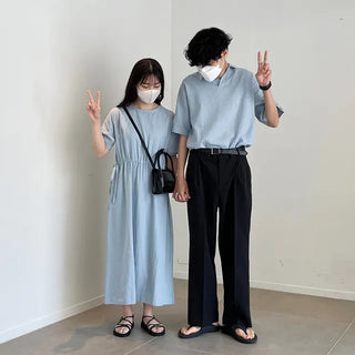 ex linen strap short-sleeved dress