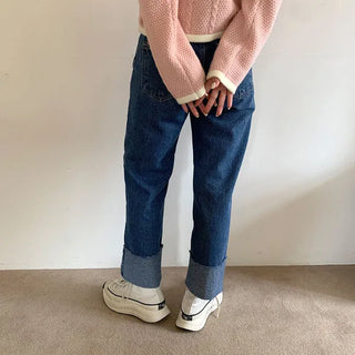 Straight-fold denim pants