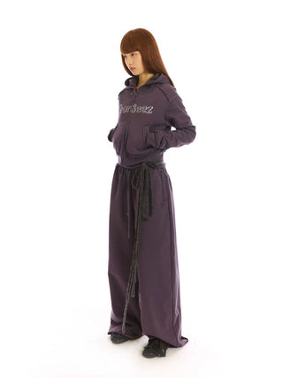 [NeverSeez] Cropped Raw Edge Hooded Zip-Up