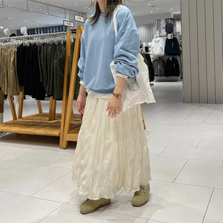 Crinkle pleated long skirt