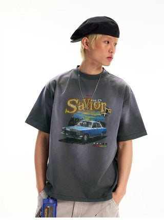 [Monterest] Washed Car Print Relaxed Fit Tee