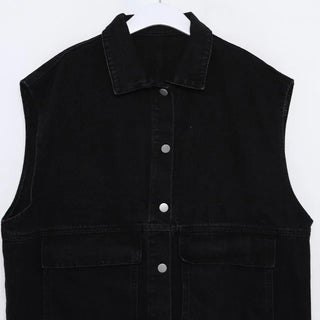 denim pocket boxy vest