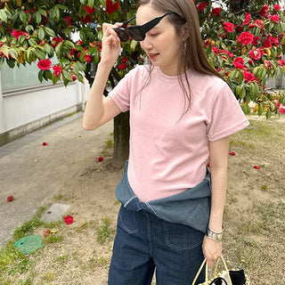 Round neck velour T-shirt