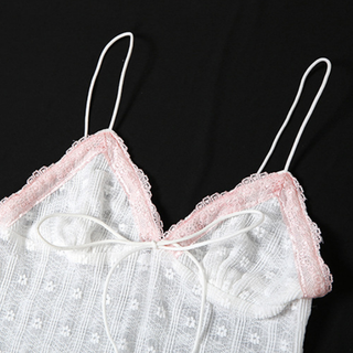 Lace hem v neck textured spaghetti strap midi dress