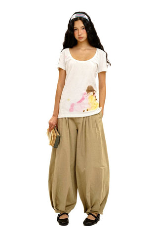 [Moromoro2] Girl & Horse Print Layered Tee  Set